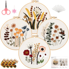 4pcs Flowers Plants Embroidery Kit 7 9 Inch Hoop