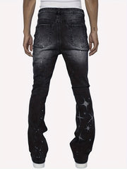 Mens Star Pattern Slim Fit Denim Jeans