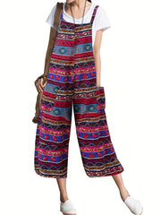 Striped Print Jumpsuit With Pockets