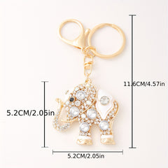 Metal Elephant Keychain with Artificial Diamond Encrusted
