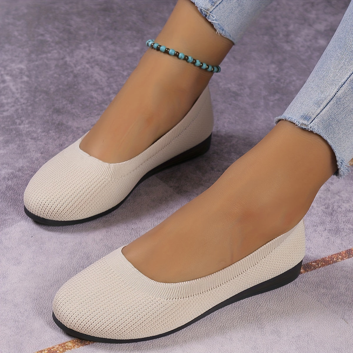 Women's Casual Knit Ballet Shoes Breathable Slip On Flat Shoes