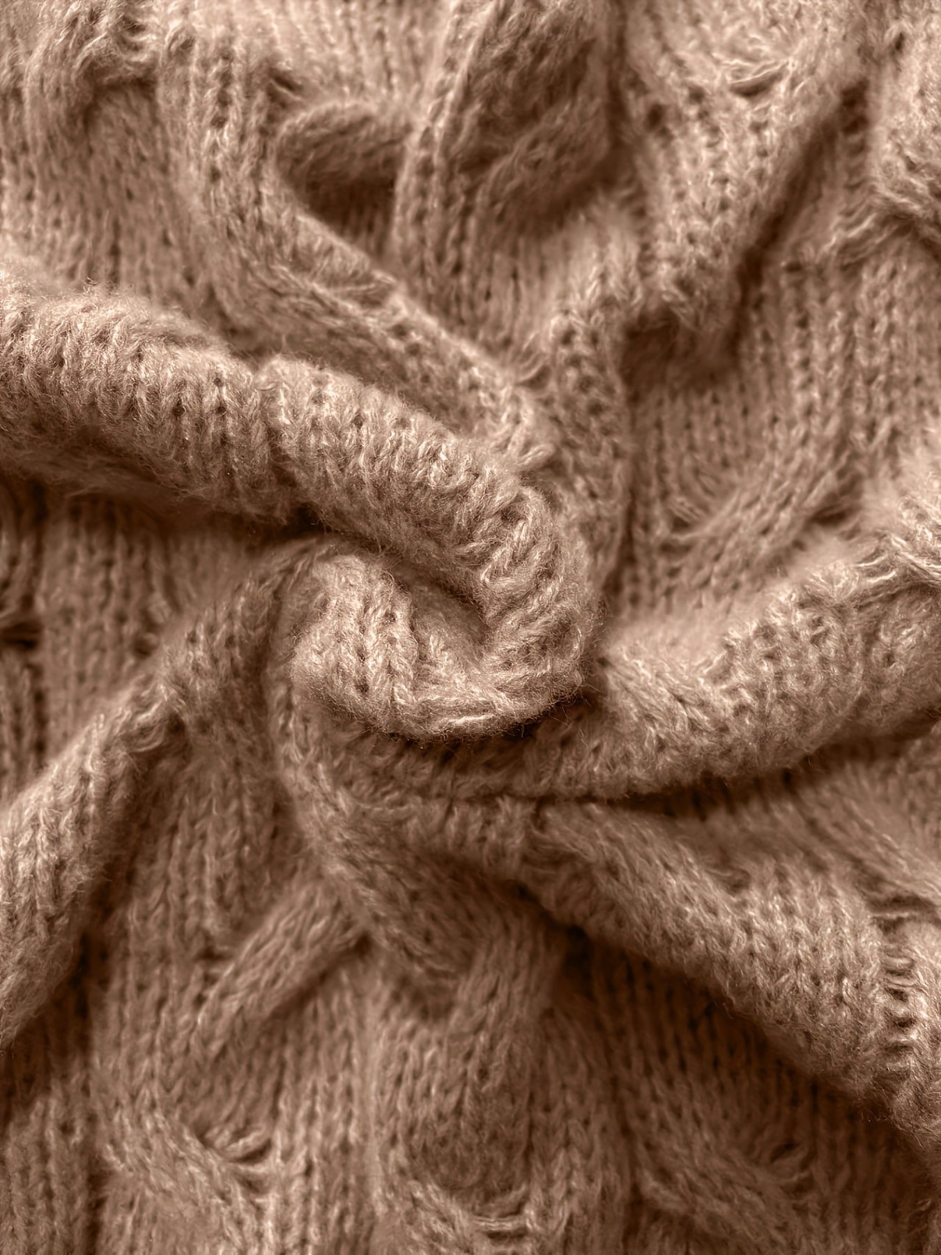 Casual Sweater Solid Cable Knit Long Sleeve V Neck Loose