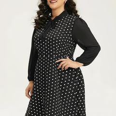 Polka Dot Long Sleeve Dress with Bow Knot