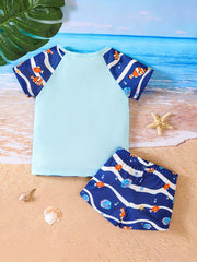 Boys Shark & Fish Swim Trunks & Tops Set for Vacation