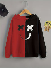Boy's Happy Face Print Hoodie Long Sleeve Top
