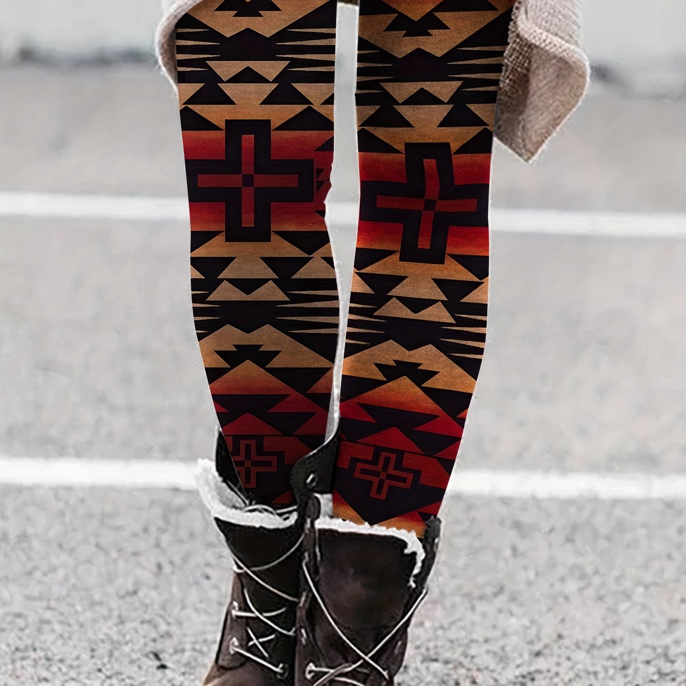 Geometric Print Skinny Leggings Boho Elastic Waist Stretchy Leggings