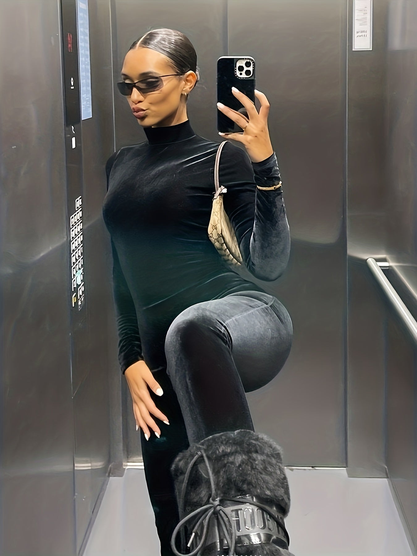 Solid Mock Neck Sports Jumpsuit Long Sleeve Bodycon Yoga Activewear