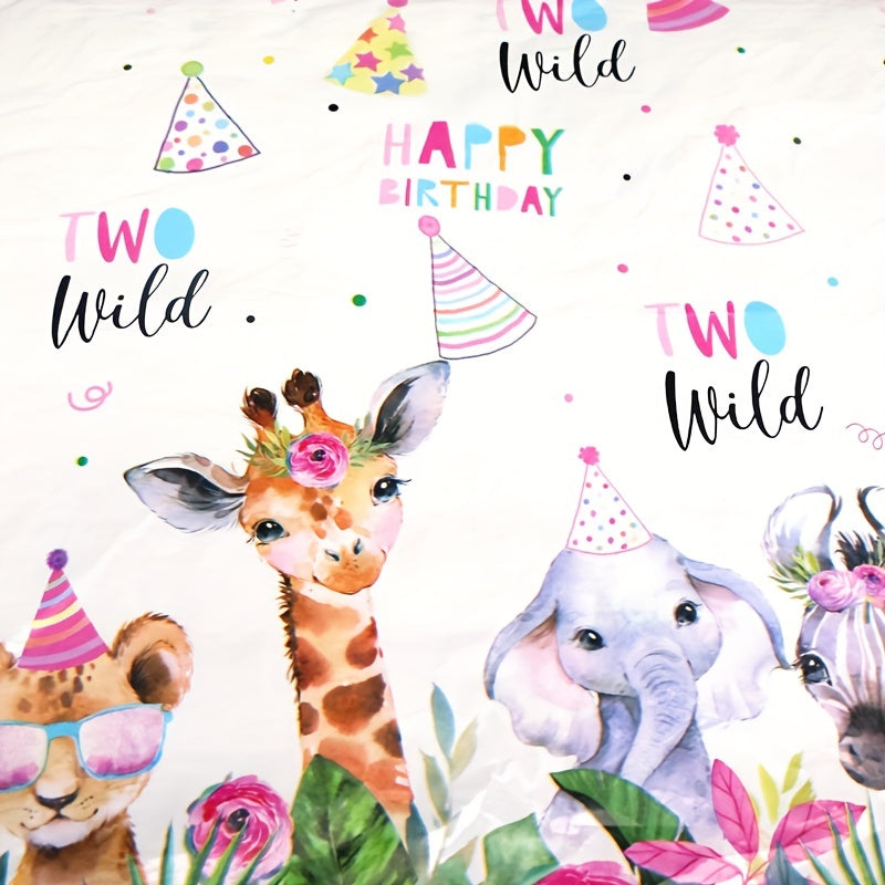 Jungle Safari Animals 2nd Birthday Tablecloth Giraffe Print Tablecover