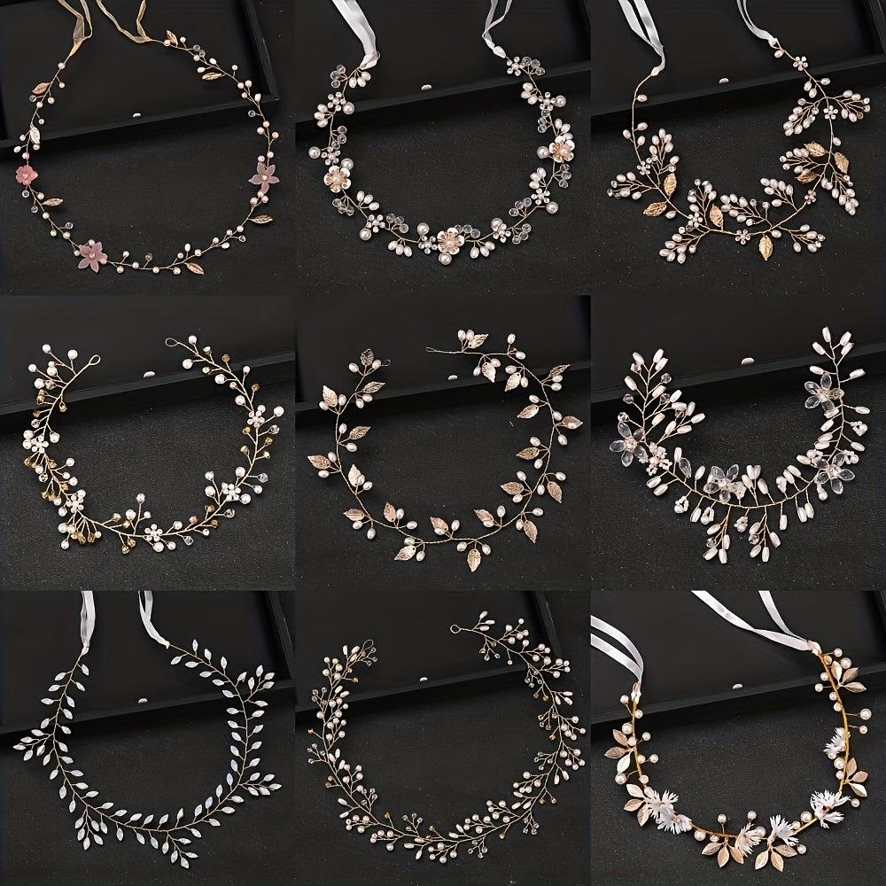 Silvery Flower Leaf Headband Faux Pearl Head Piece Bridal Wedding Hair Accessori