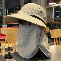 Summer Wide Brim Sun Hat UV Protection Bucket Hat with Face Cover