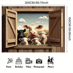 Rustic Farm Animals Peep Through Window Wall Decor with Cow & Sheep Illustration