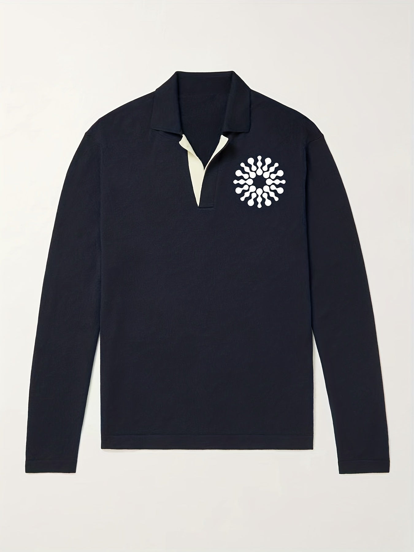 Geometric Pattern Knit Polo Shirt Men's Casual Lapel Pullover Sweater