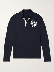Geometric Pattern Knit Polo Shirt Men's Casual Lapel Pullover Sweater