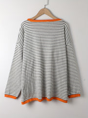 Colorblock Stripe Sweater Round Neck Jumper