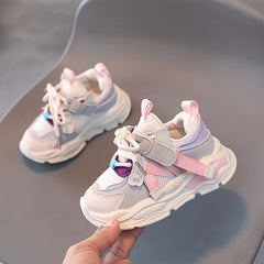 Girls Casual Mixed Mesh Sneakers - Breathable Lightweight Anti Slip Shoes