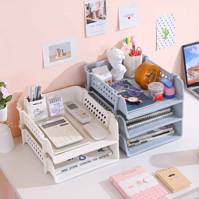 Stackable A4 Document Organizer Polished Plastic Tray with Geometric