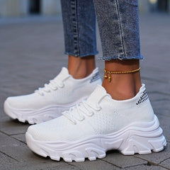 Women's Knit Platform Sneakers Lace Up Outdoor Shoes Lightweight Running Shoes