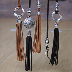 Boho Velvet Faux Leather Tassel Necklace