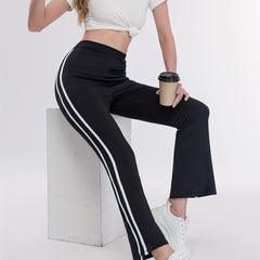 Striped Print Flared Leg Pants Casual High Waist Long Length Pants