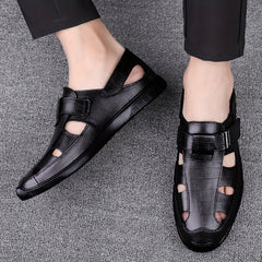 Men's Cut Out No Tie Lace Slip On Sandals With Adjustable Buckle Strap