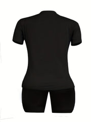 Rhinestone Cross & Wings Tee & Biker Shorts Set