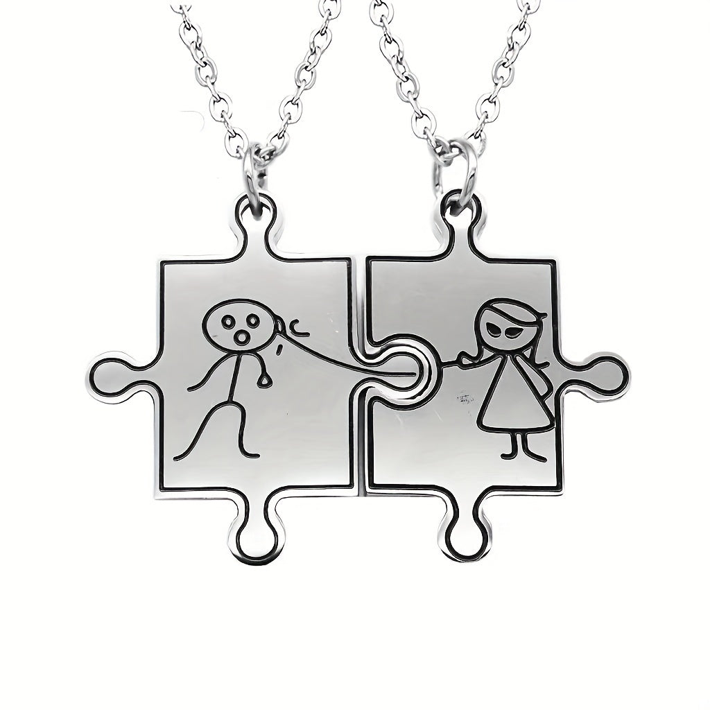 He And She Puzzle Pendant Necklace - Friends Gift