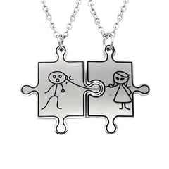 He And She Puzzle Pendant Necklace - Friends Gift