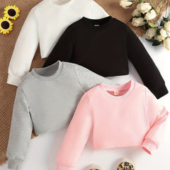 4pcs Girls' Basic Crew Neck Sweatshirt Tops
