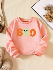 Girls' Fun Ghost Print Sweatshirt - Casual Halloween Outfit