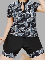 Leaf Print Zip Up Tankini Set