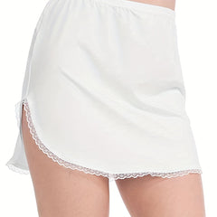 Lace Trim Solid Skirt Sexy Stretch Half Slips Petticoat