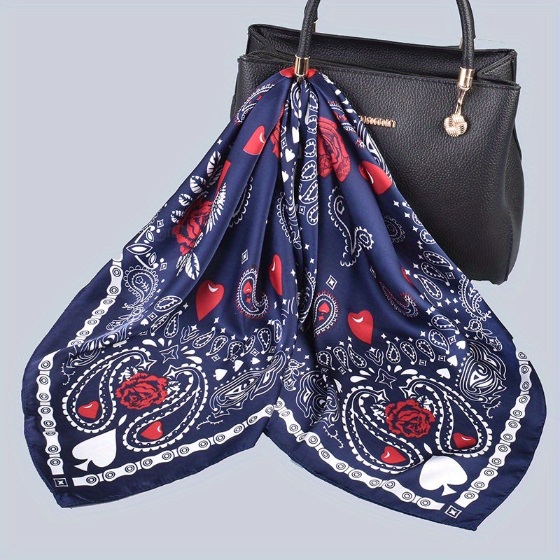 Rose Paisley Print Silk Scarf Neckerchief Hair Accessory