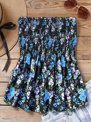 Floral Print Shirred Tube Top Sexy Backless Top