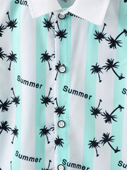 Boys Coconut Tree Print Collar Shirt Short Sleeve Kids Summer Tops