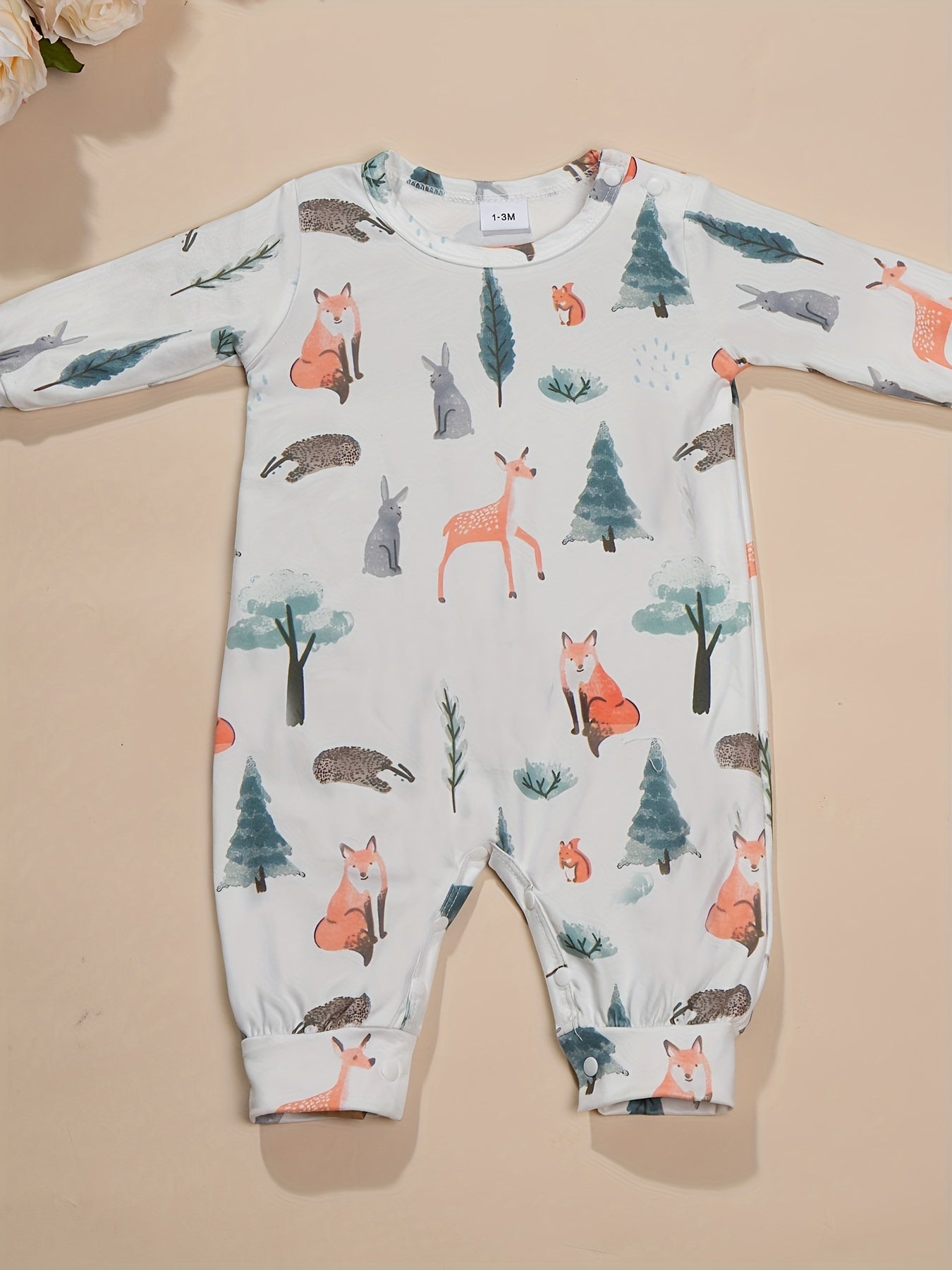 Baby Long Sleeve Cartoon Animal Graphic Romper