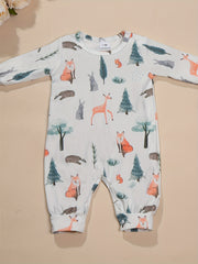 Baby Long Sleeve Cartoon Animal Graphic Romper