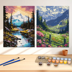 2pcs Snow Mountain Landscape Painting DIY Acrylic By Number 40x50 Unframed