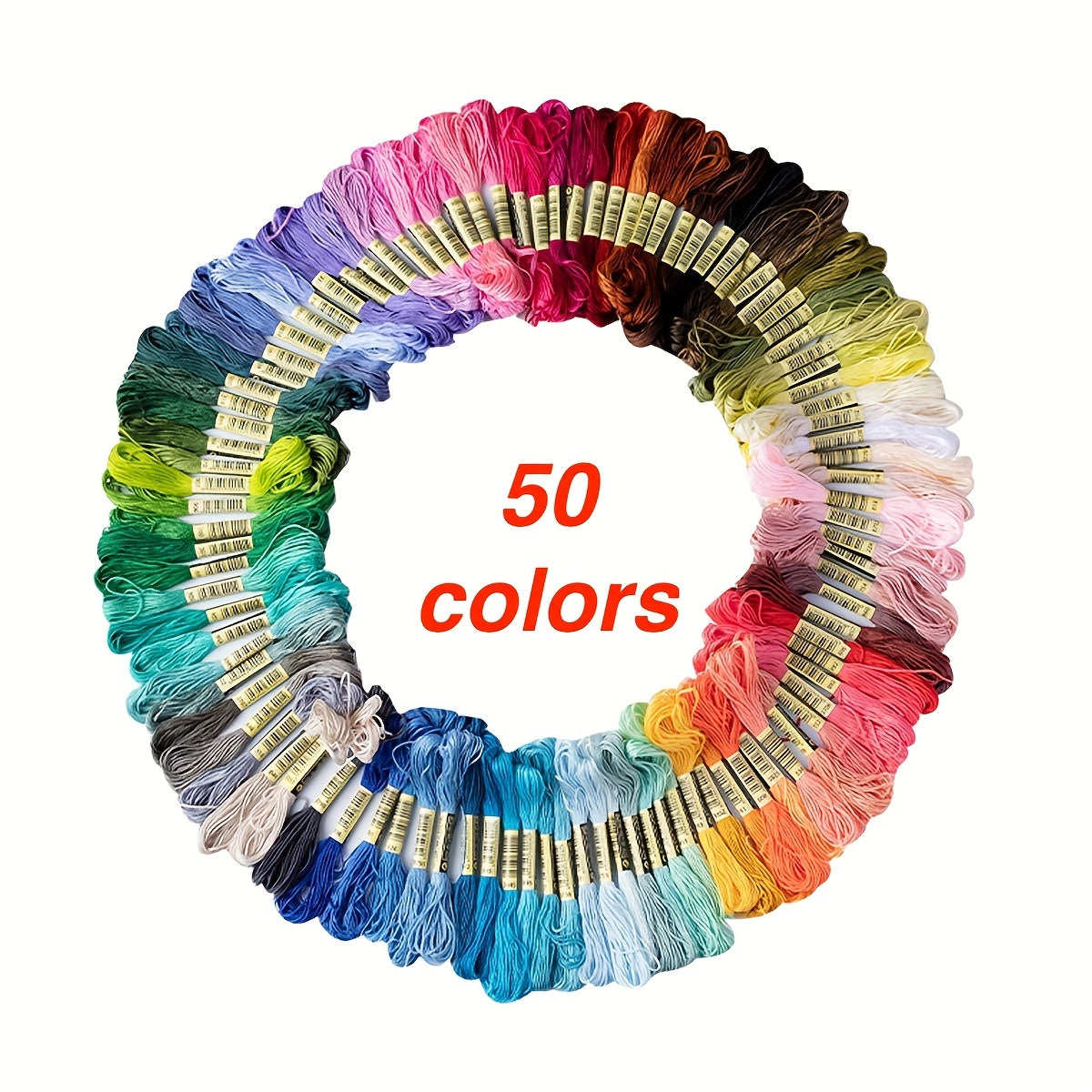 50 Skeins Embroidery Floss Rainbow Colors Cross Stitch Threads