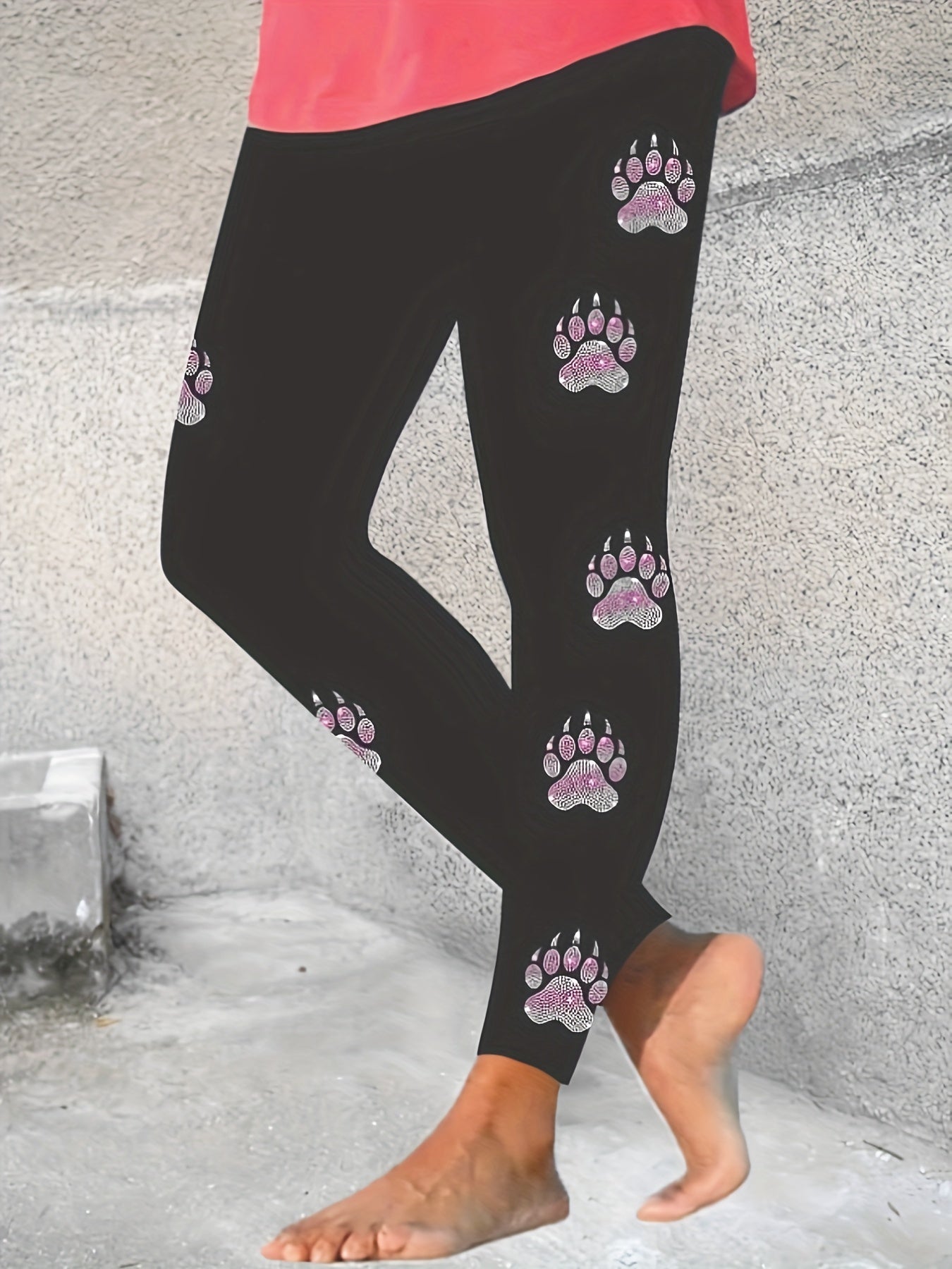 Paw Print High Waist Leggings Skinny Leggings For All Season Women's Clothing