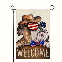 4th of July Patriotic Bulldog Garden Flag Red Stars Independence 30x45cm