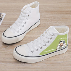 Kitten Print Plush Lined Chunky Canvas Sneakers
