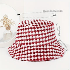 Plaid Plush Bucket Hat Lightweight Basin Hat Unisex Fisherman Hats