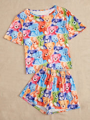 Bear Print Pajama Set Short Sleeve Top & Shorts Women's Sleepwear