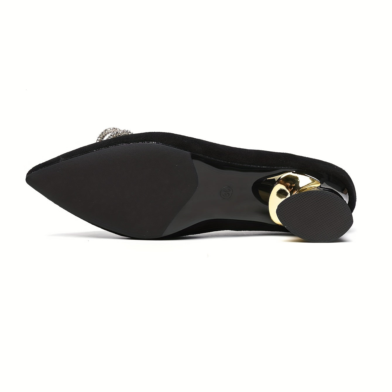 Rhinestone & Bow Chunky Heel Pointed Pumps