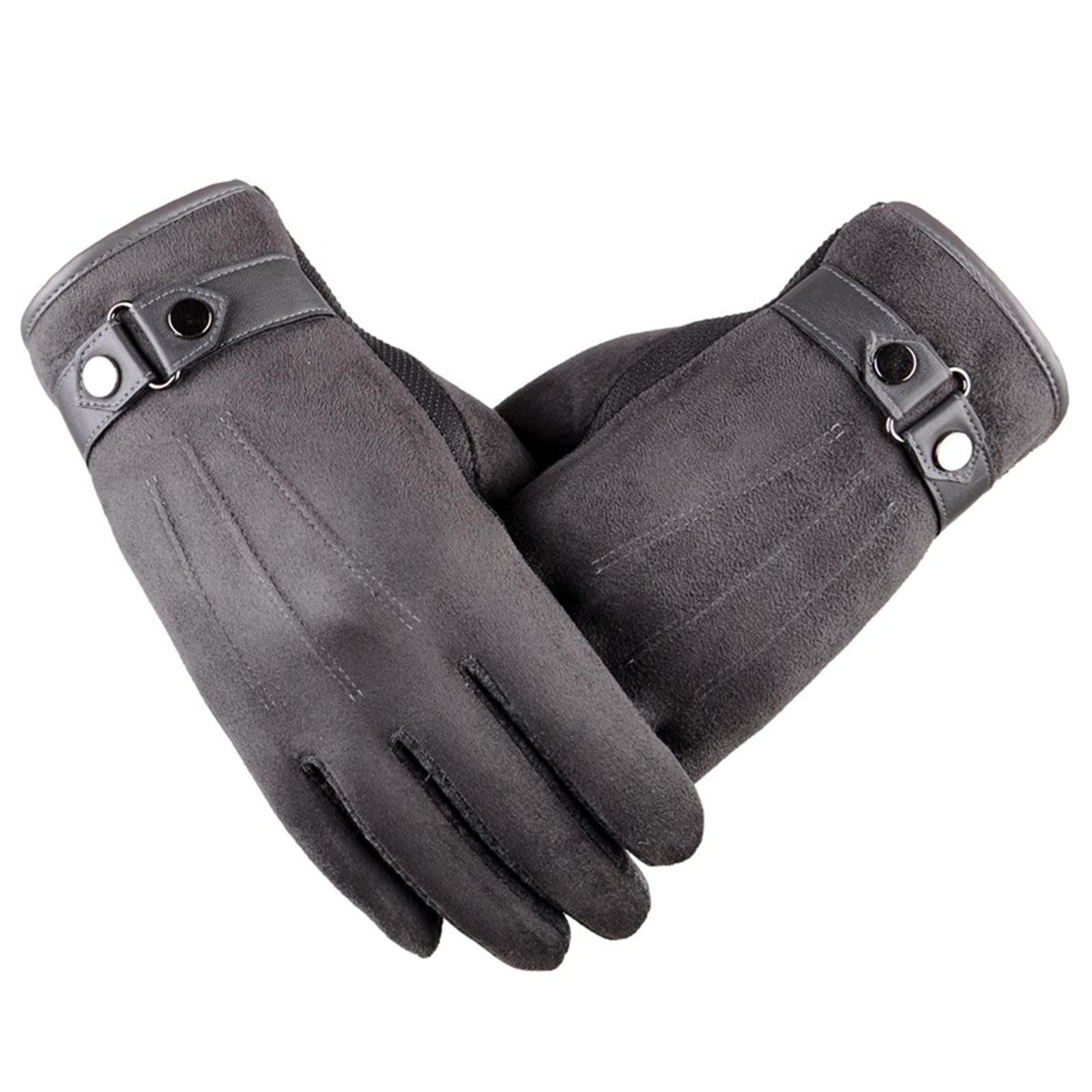 Men's Warm Wool Lined Leather Gloves Touch Screen Outdoor Driving