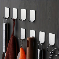 6pcs Adhesive SS Towel Hooks Family Robe Hanging Hats Bag Key Wall Hooks