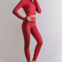 Yoga Workout Set Long Sleeve Zip Sports Top & Butt Lifting Leggings