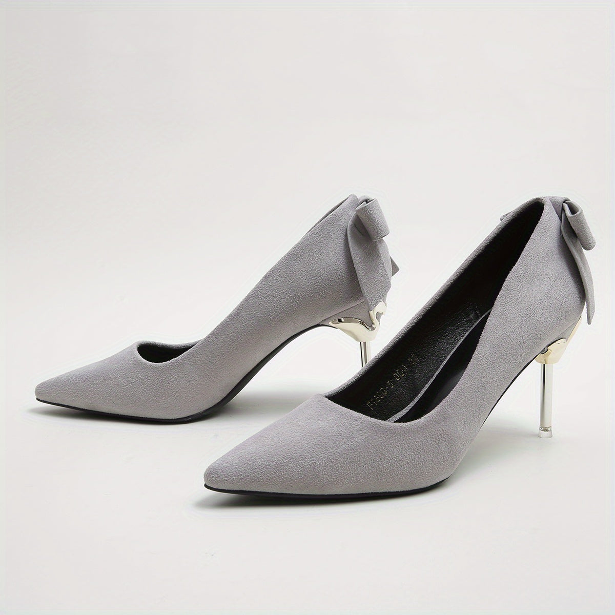 Women's Bowknot Suedette Pattern Stiletto Heel Slip On Shoes
