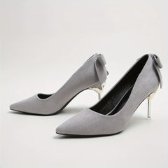 Women's Bowknot Suedette Pattern Stiletto Heel Slip On Shoes