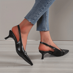 Women's Metal Decor Kitten Heel Slingback Sandals